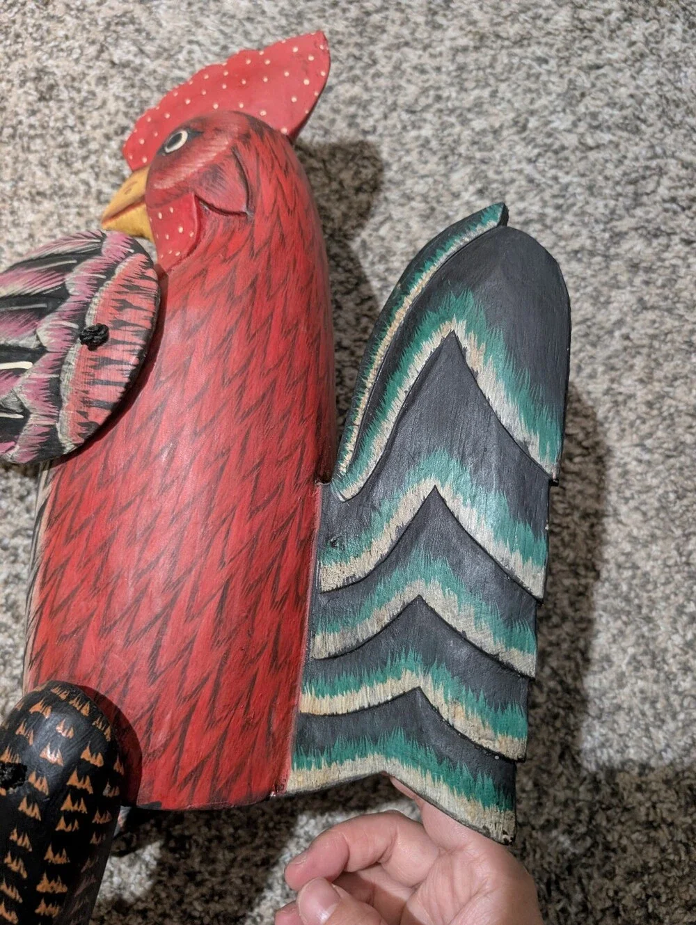 Pier 1 Folk art wooden painted hinged rooster shelf sitter movable wings & legs